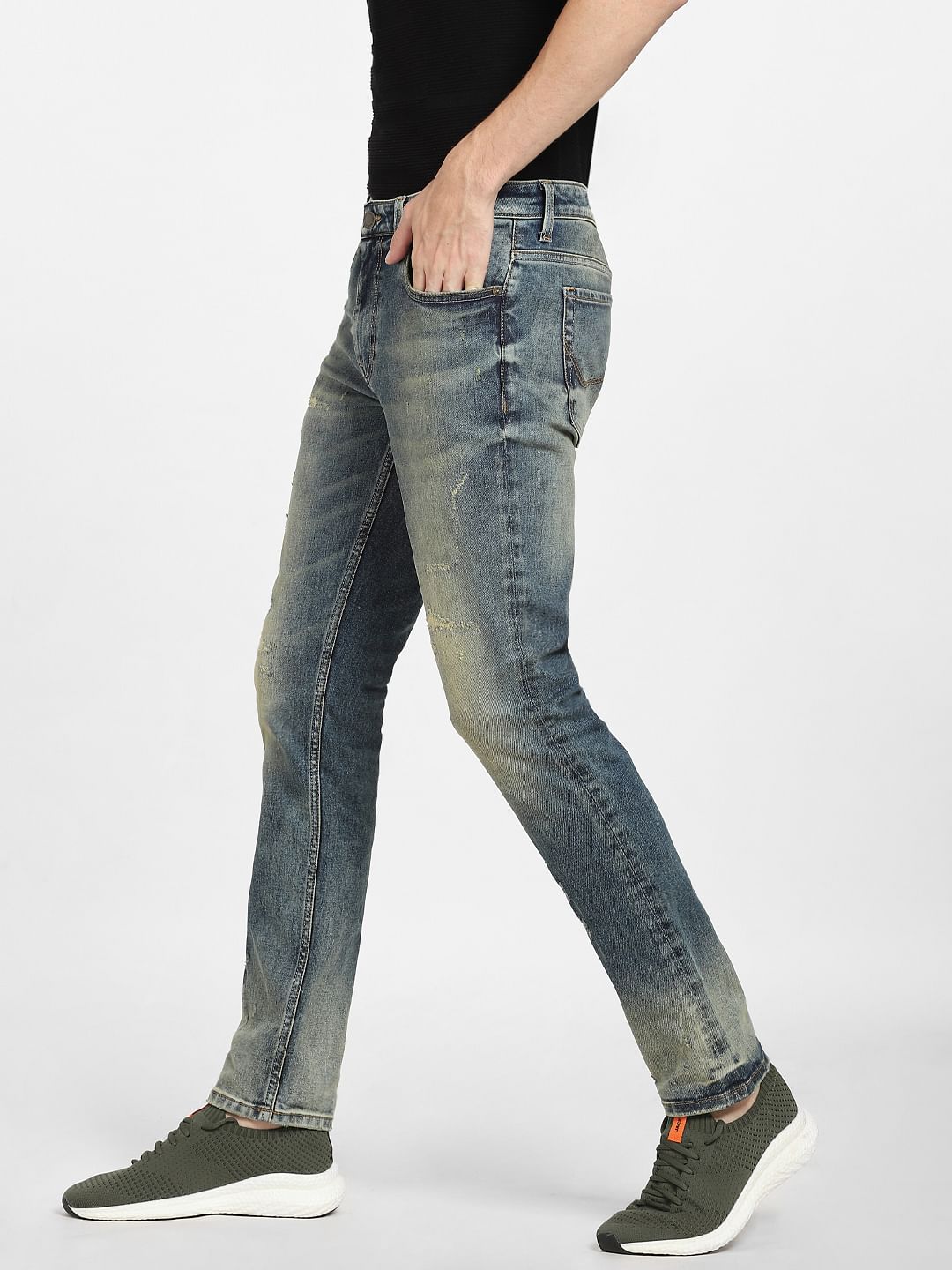 Dark Blue Low Rise Washed Glenn Slim Fit Jeans