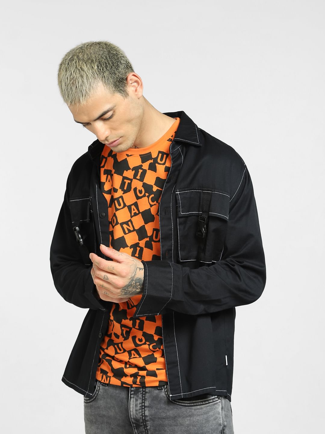 Orange All Over Print Crew Neck T-shirt