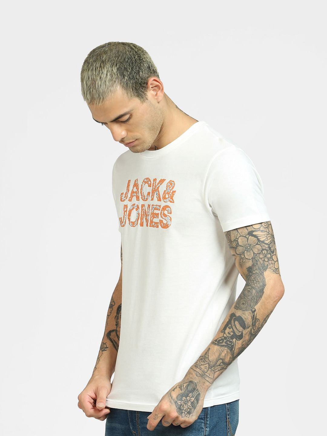 White Logo Print Crew Neck T-shirt