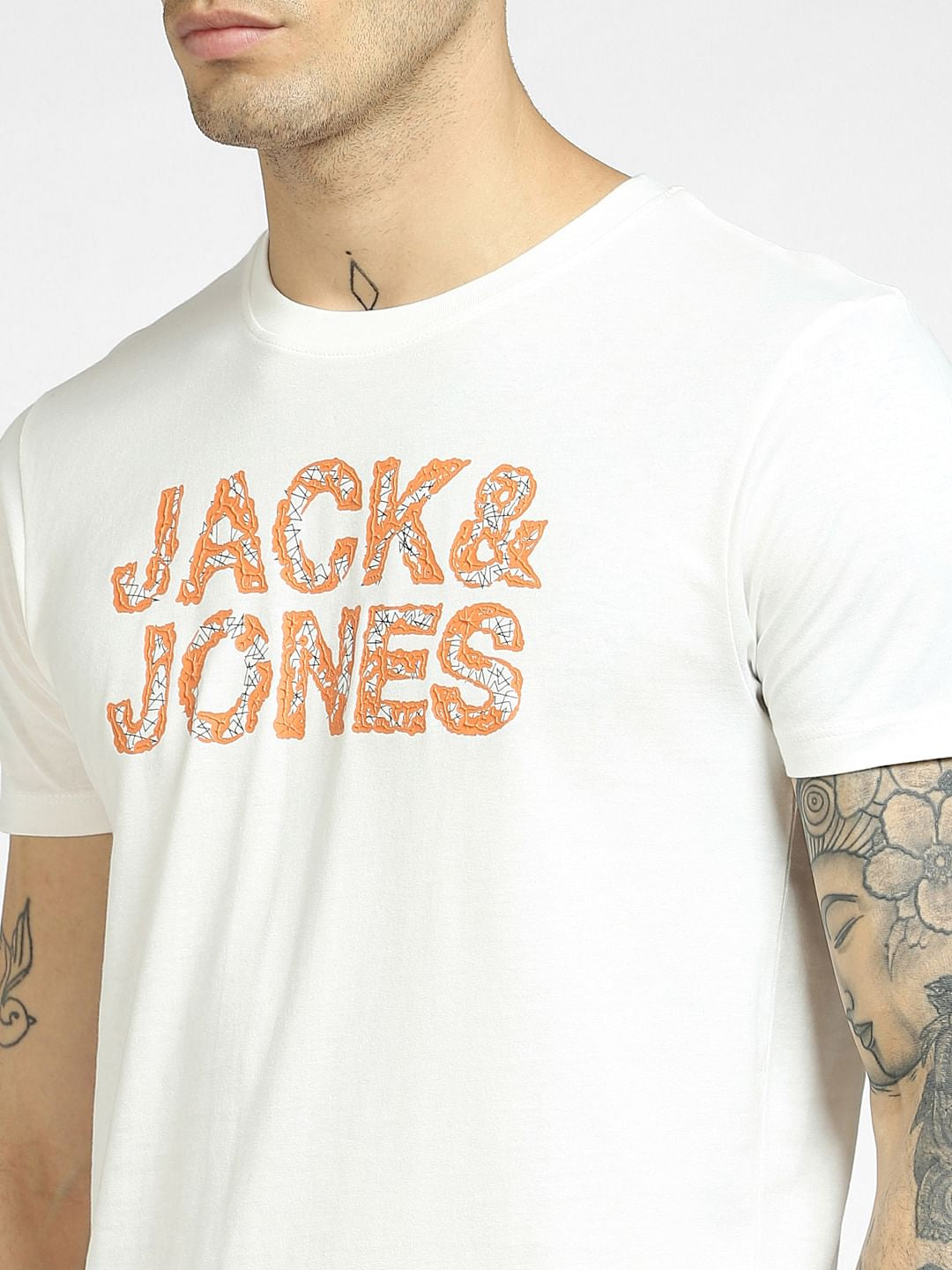 White Logo Print Crew Neck T-shirt