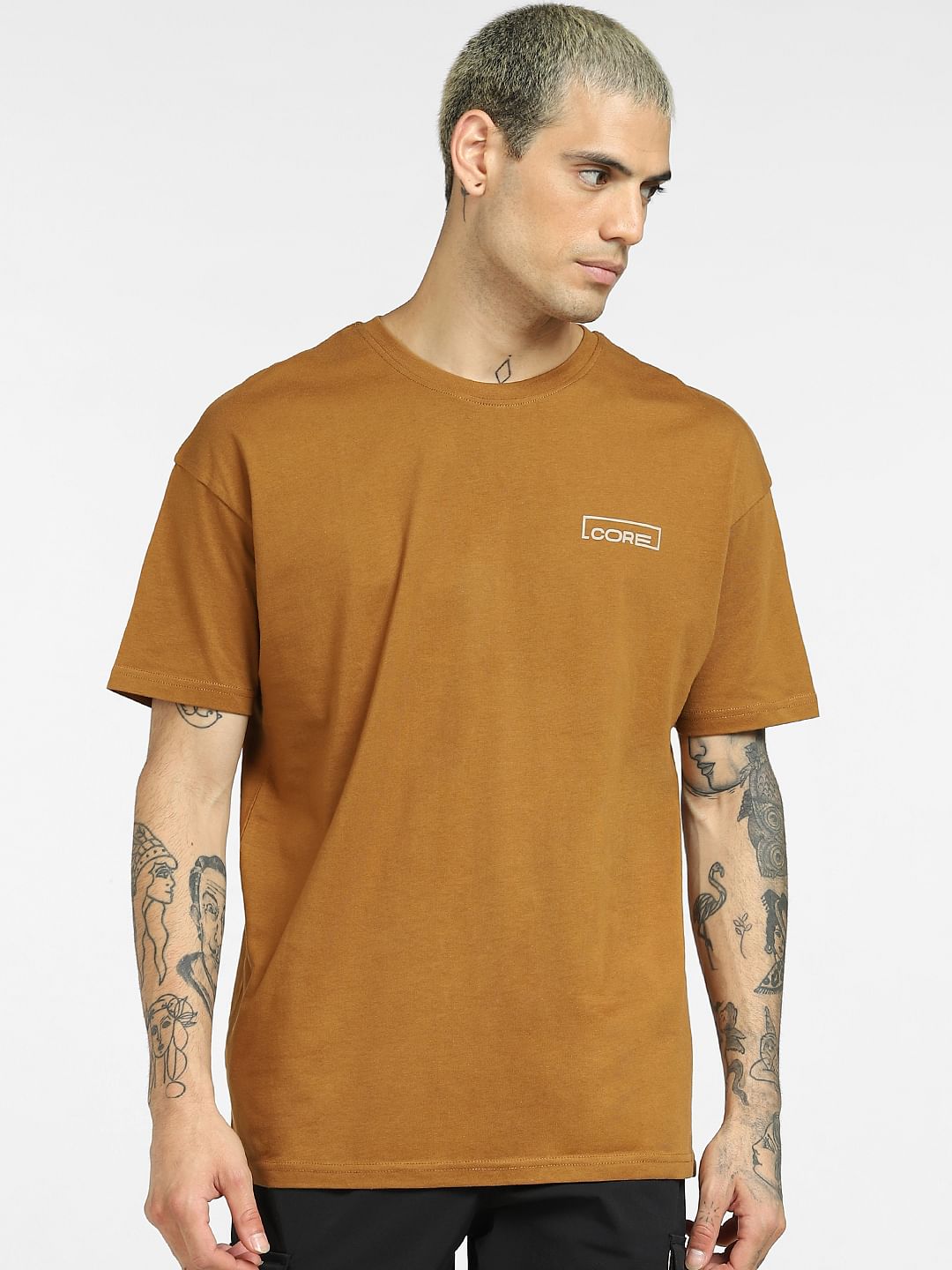 Brown Logo Print Crew Neck T-shirt