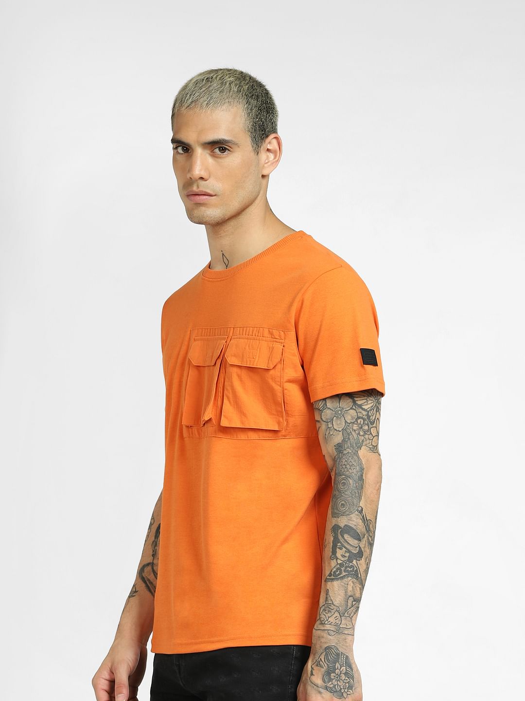 Orange Oversized Pockets T-shirt