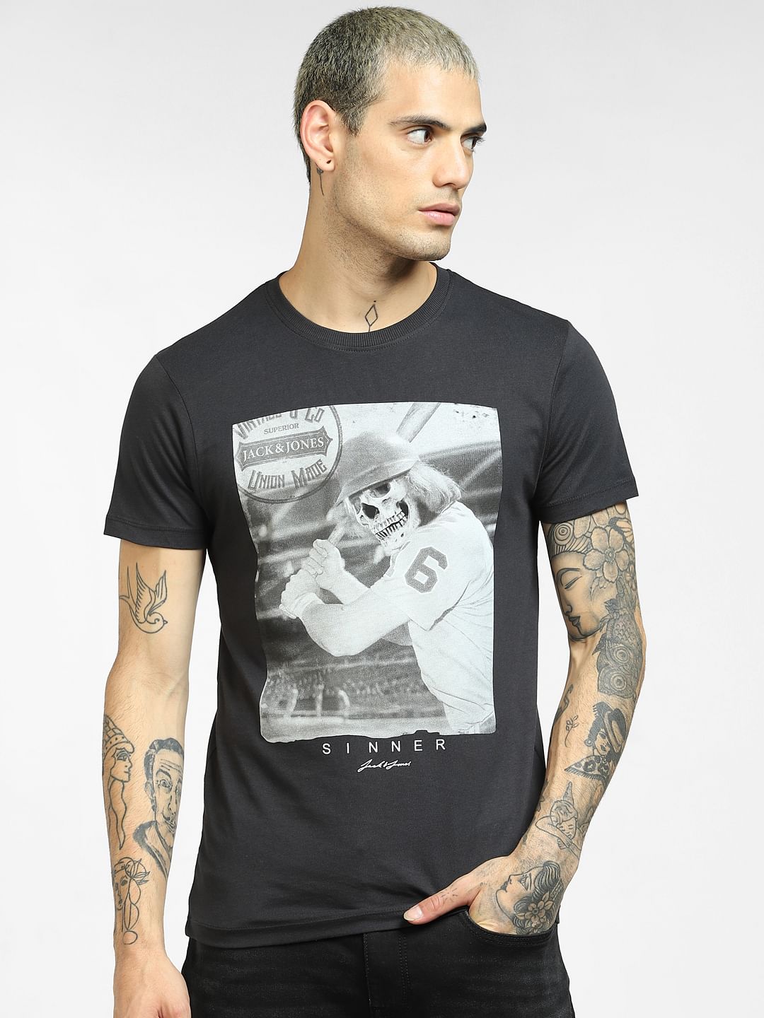 Black Graphic Print Crew Neck T-shirt