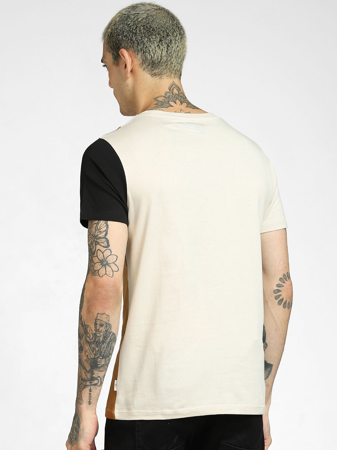 Brown Colourblocked Crew Neck T-shirt