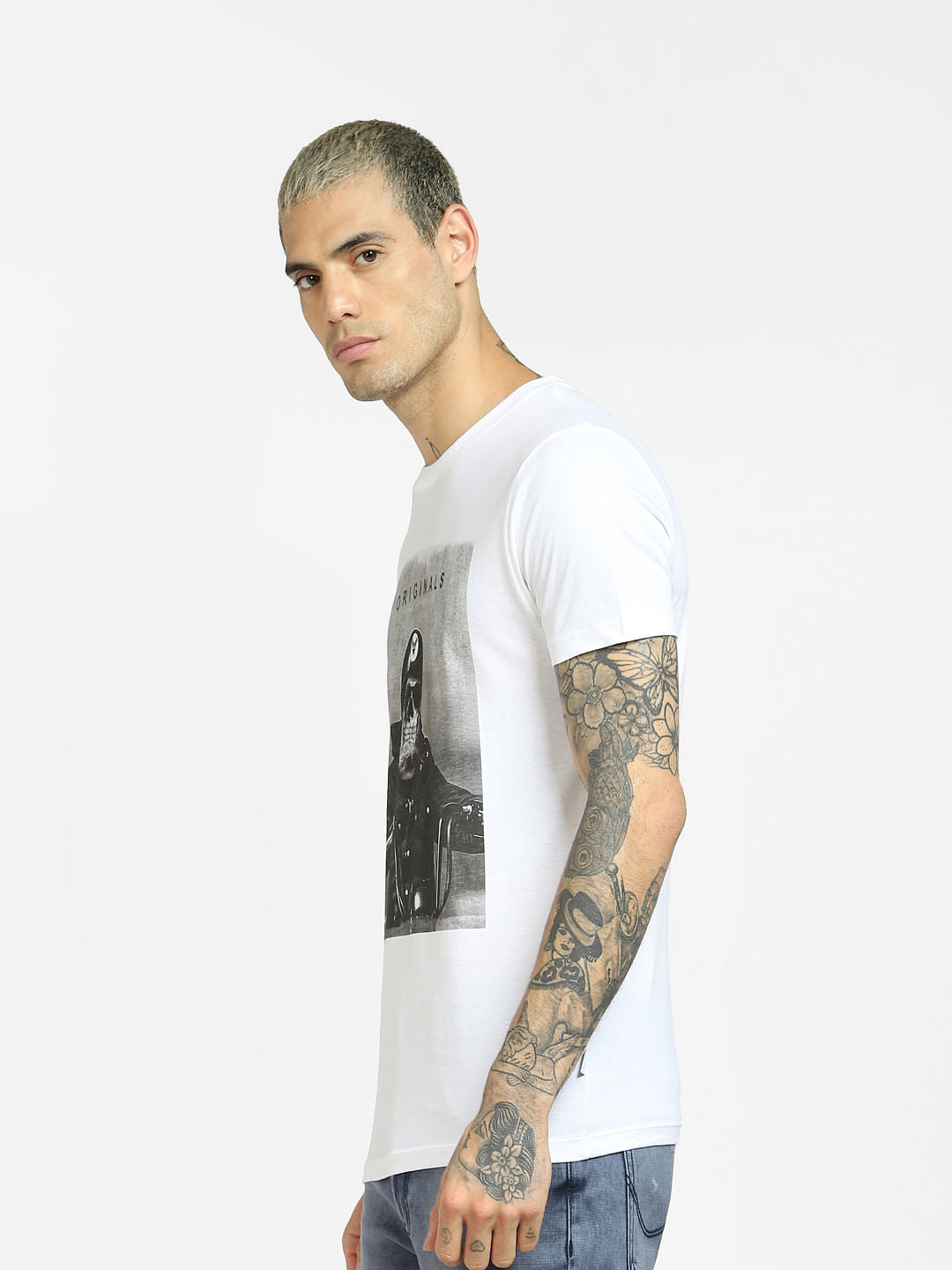 White Graphic Print Crew Neck T-shirt