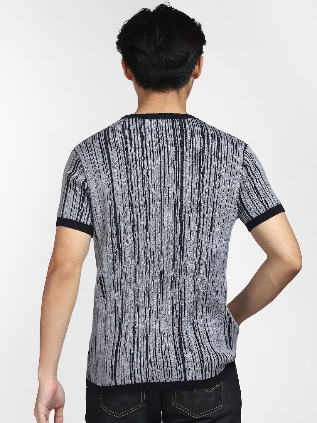 Navy Blue Printed Knit T-shirt