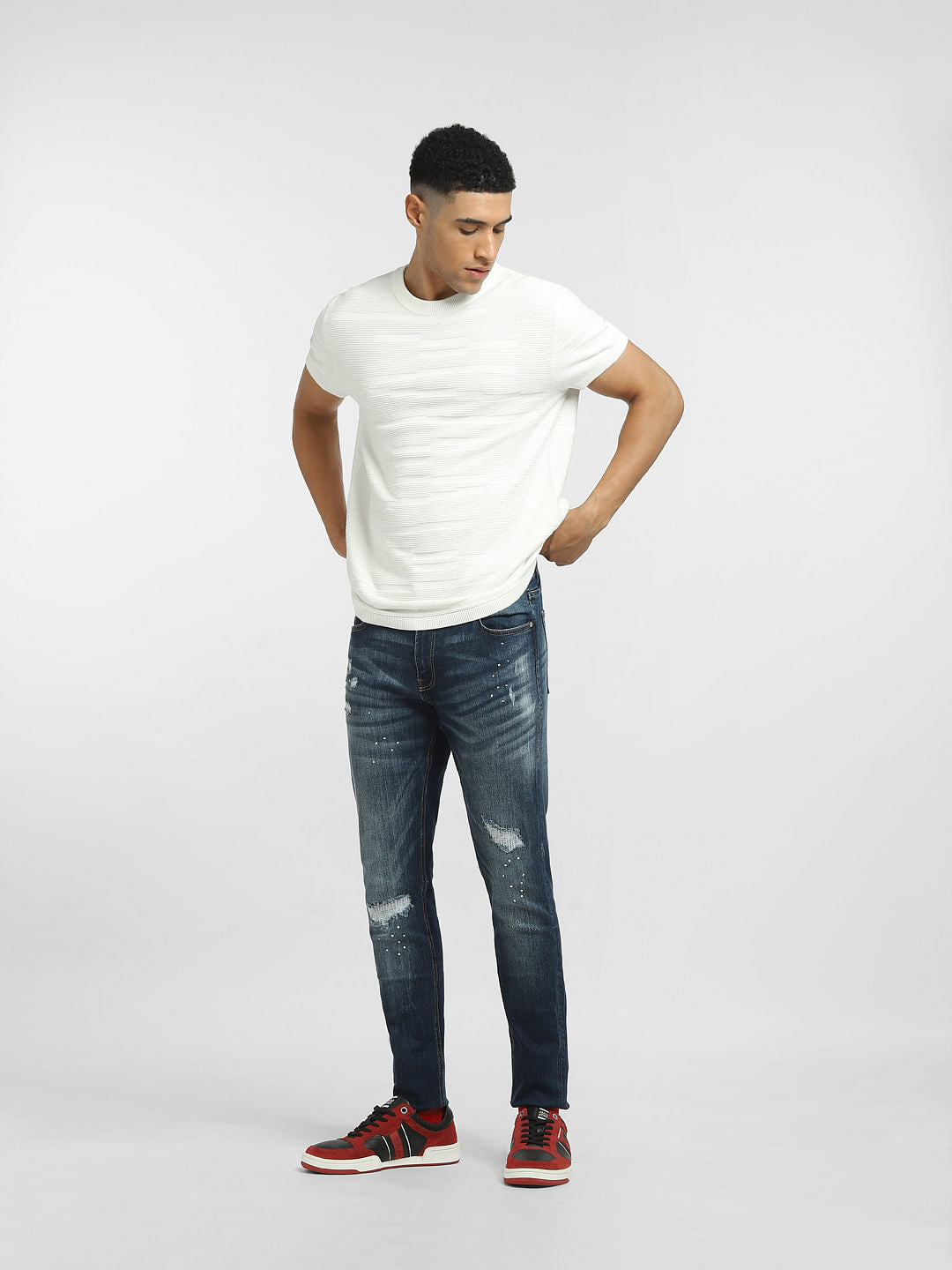 White Textured Knitted T-shirt