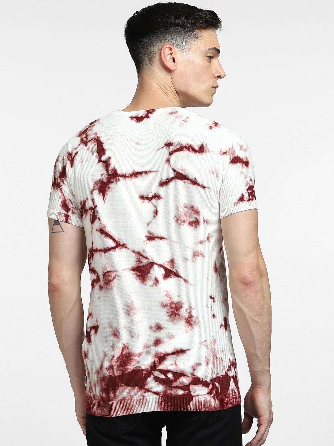 BROWN TIE DYE KNIT CREW NECK T-SHIRT