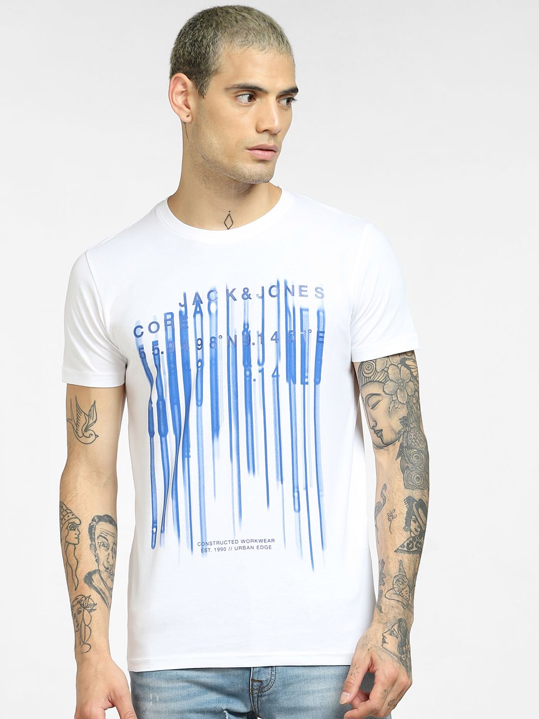 White Logo Print Crew Neck T-shirt
