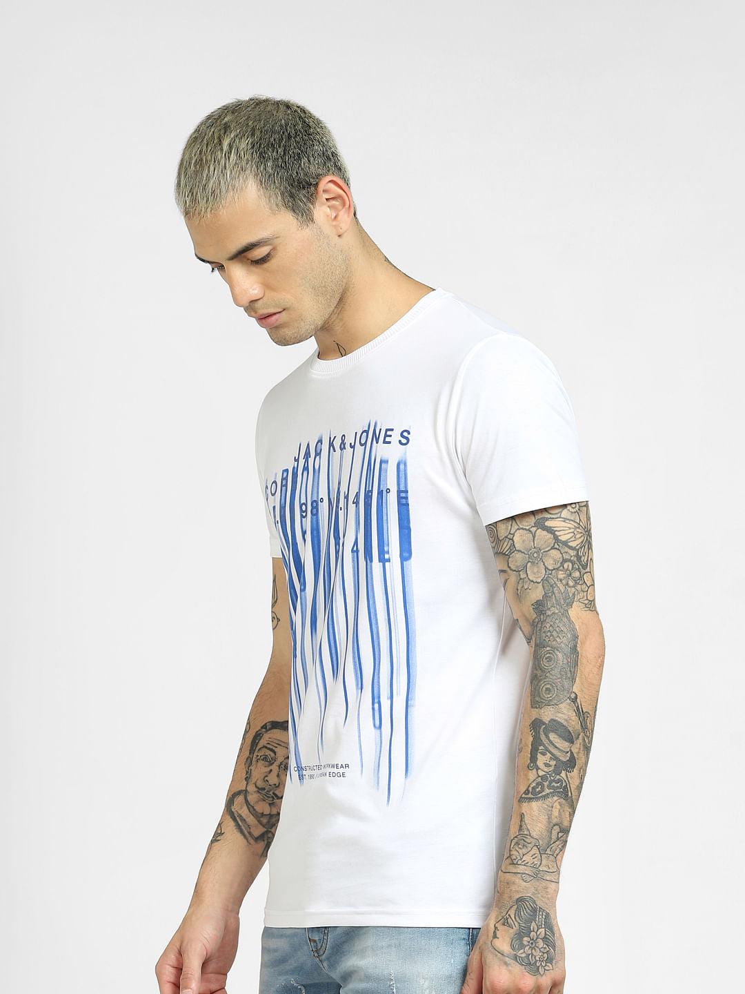White Logo Print Crew Neck T-shirt