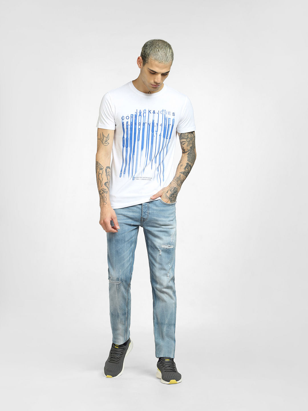 White Logo Print Crew Neck T-shirt