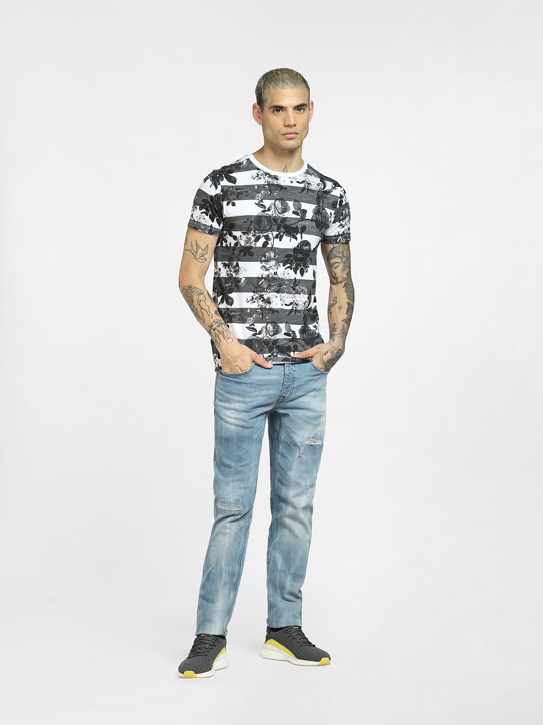 Black Striped Crew Neck T-shirt