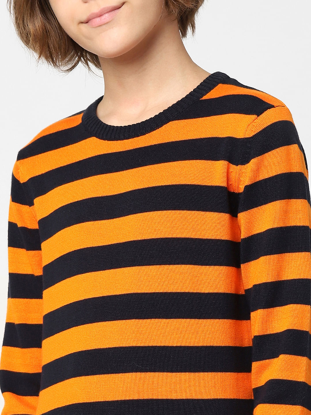 Boys Orange Striped Pullover