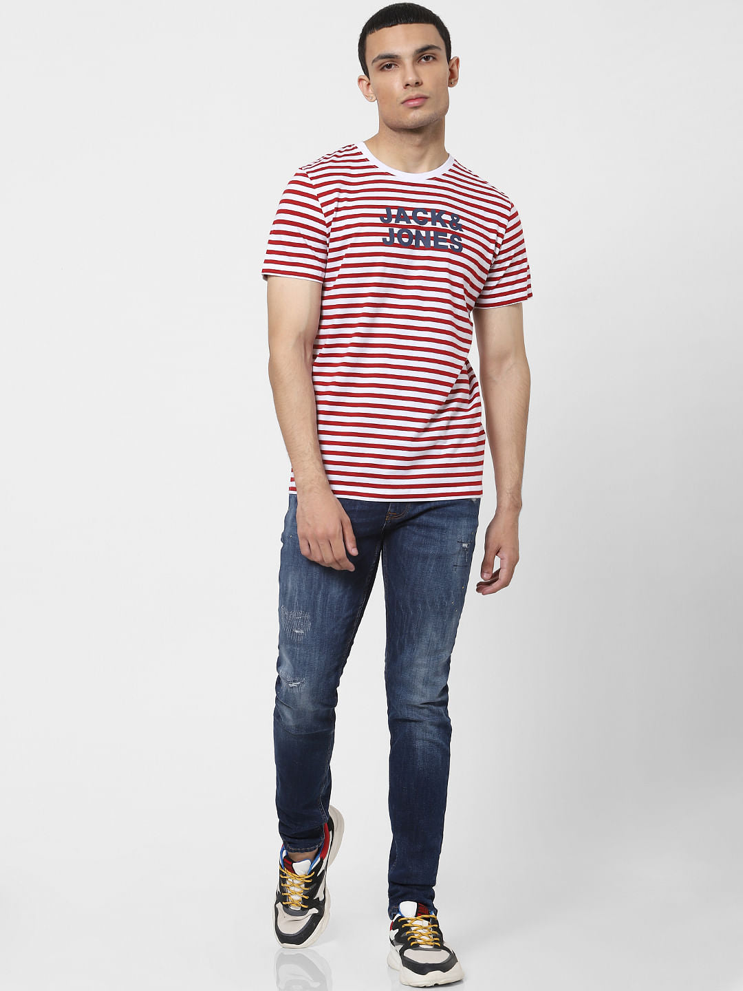 Red Striped Crew Neck T-shirt
