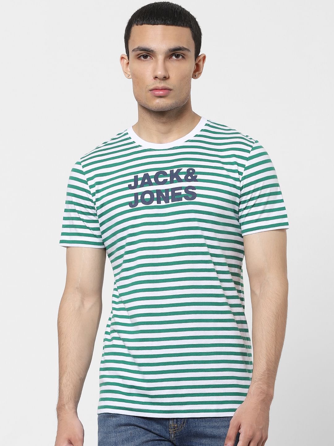 Green Striped Crew Neck T-shirt