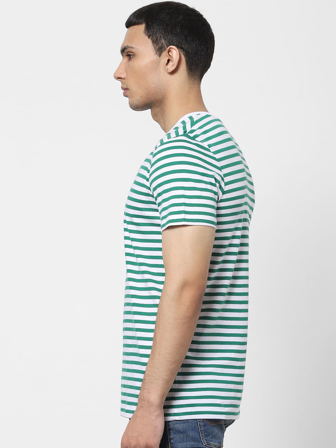 Green Striped Crew Neck T-shirt