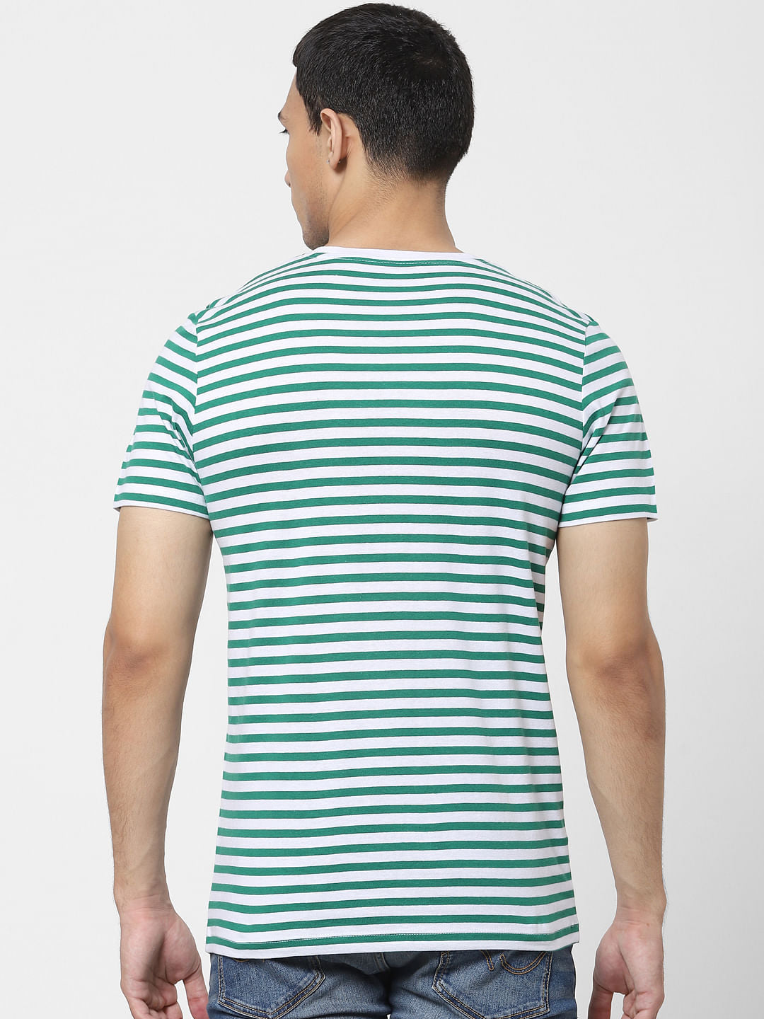 Green Striped Crew Neck T-shirt