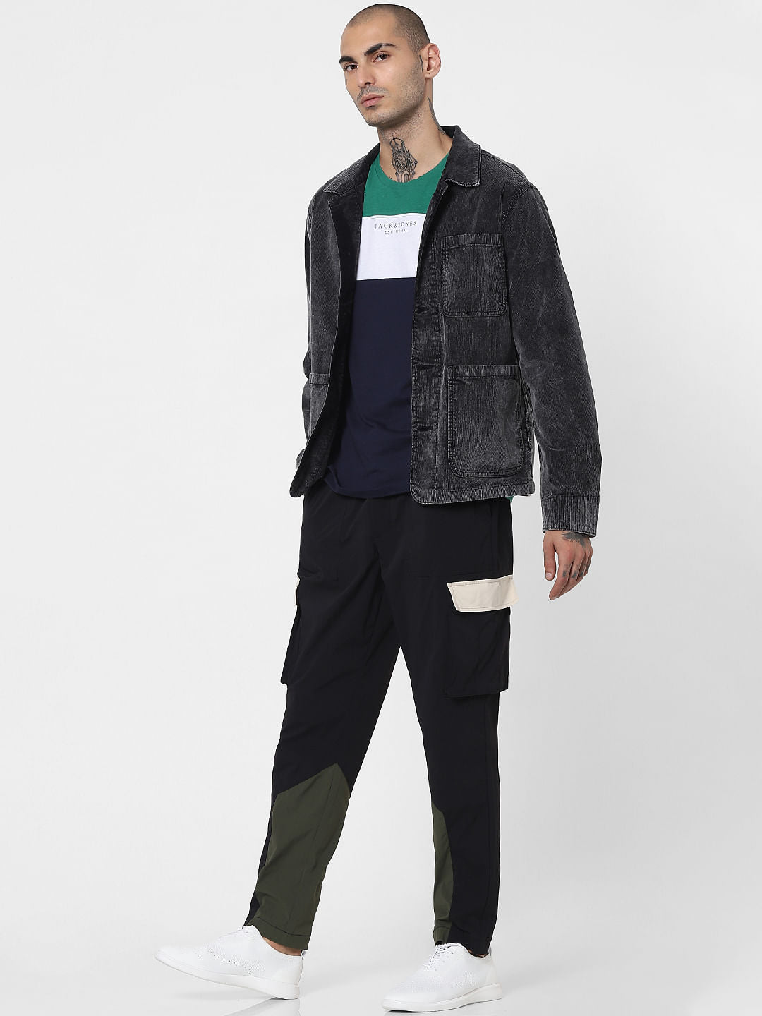 Green Colourblocked Crew Neck T-shirt