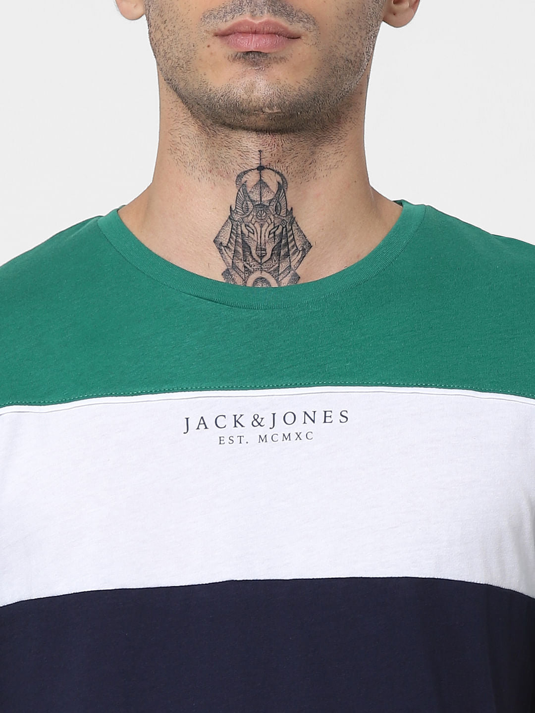 Green Colourblocked Crew Neck T-shirt