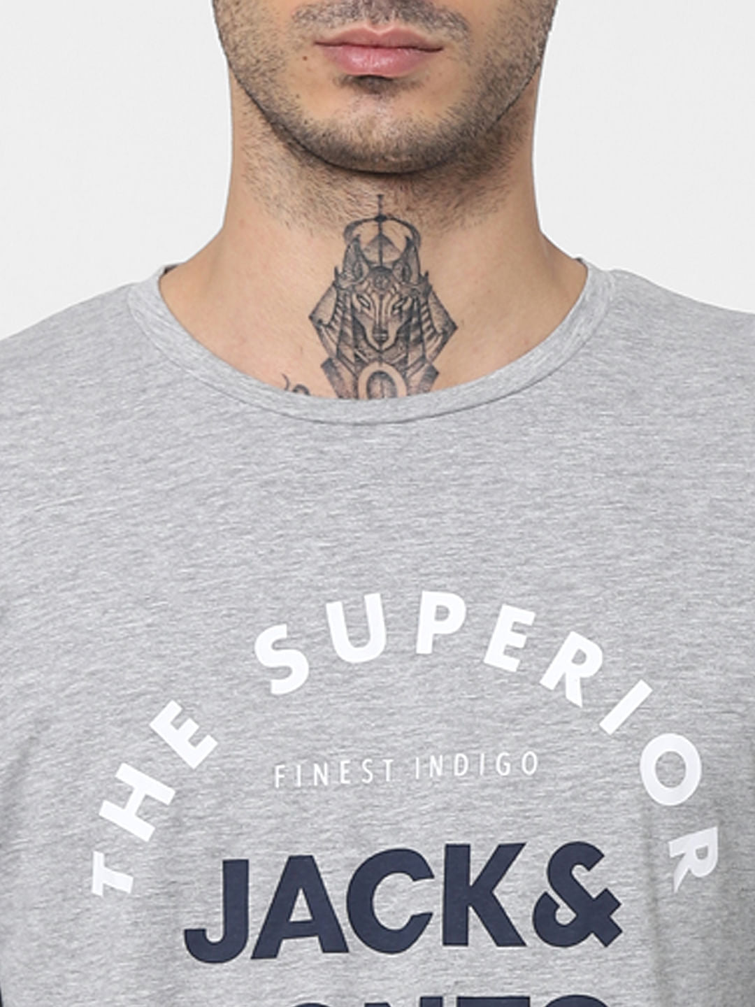 Grey Logo Print Full Sleeves Crew Neck T-shirt