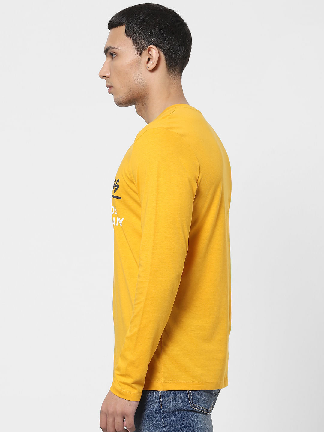 Yellow Logo Print Full Sleeves Crew Neck T-shirt