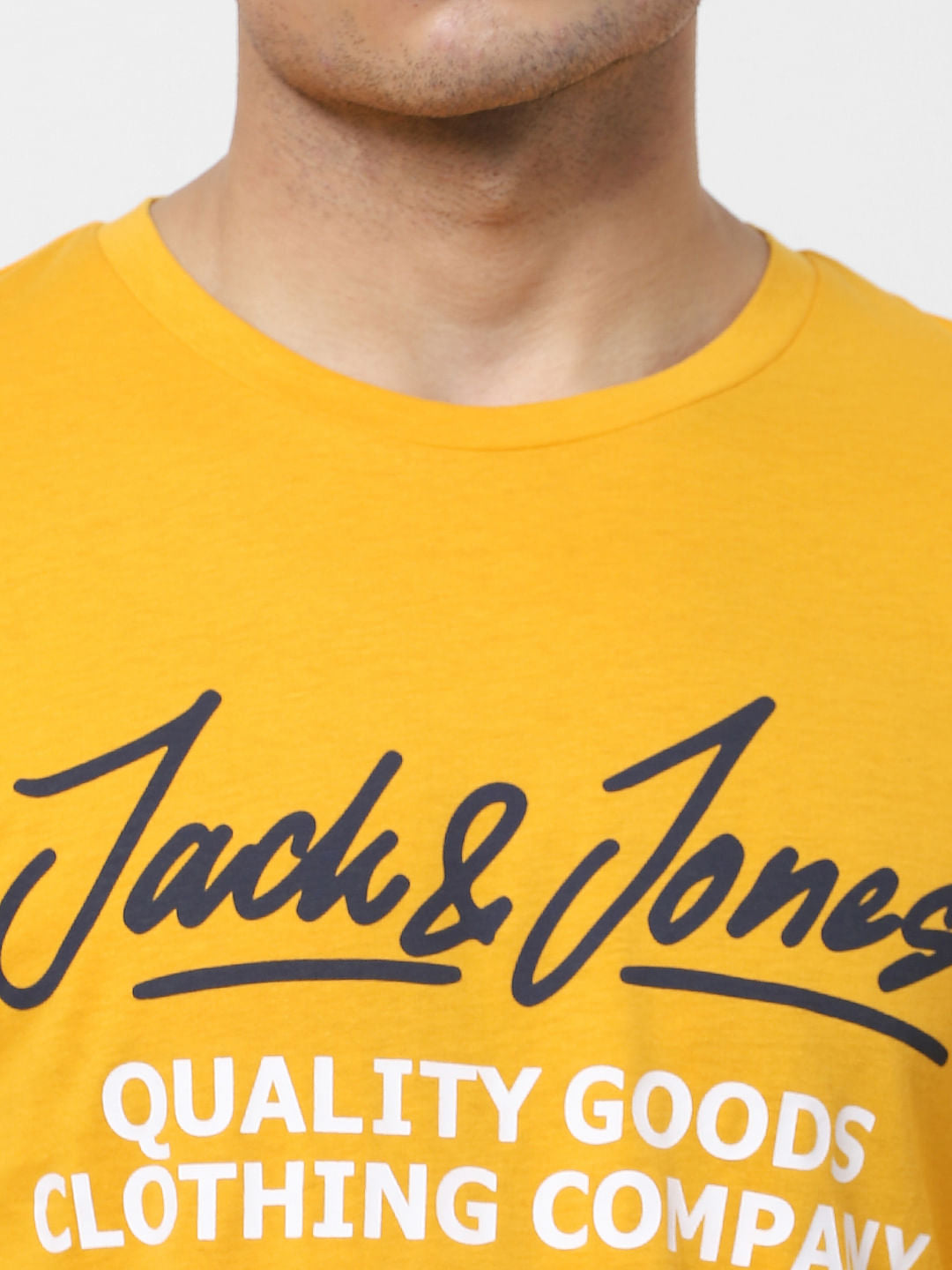 Yellow Logo Print Full Sleeves Crew Neck T-shirt