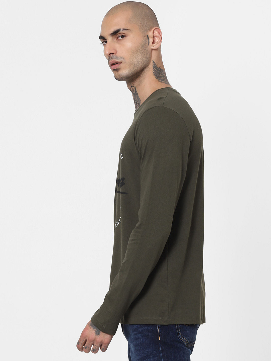 Green Logo Print Full Sleeves Crew Neck T-shirt