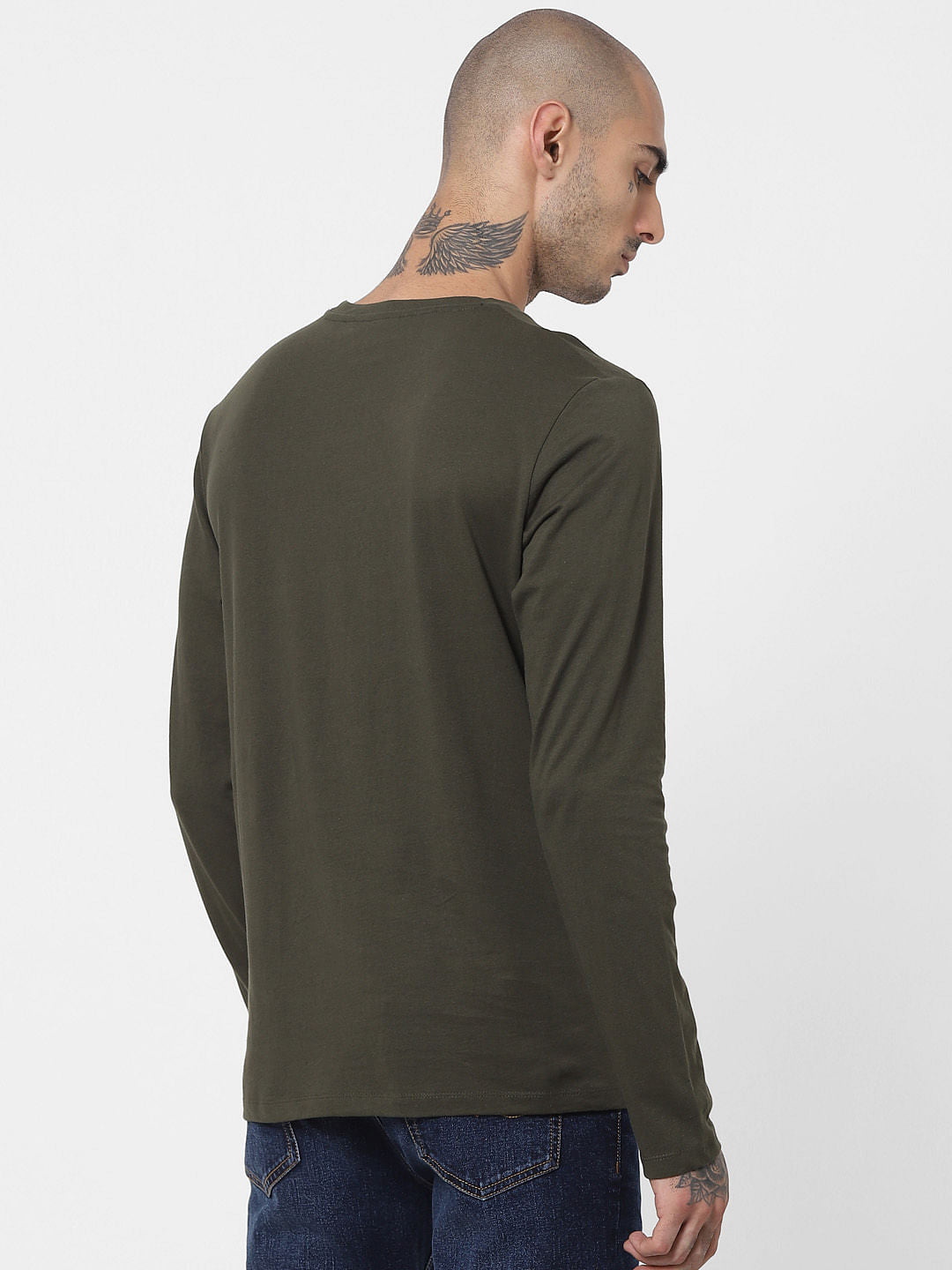 Green Logo Print Full Sleeves Crew Neck T-shirt