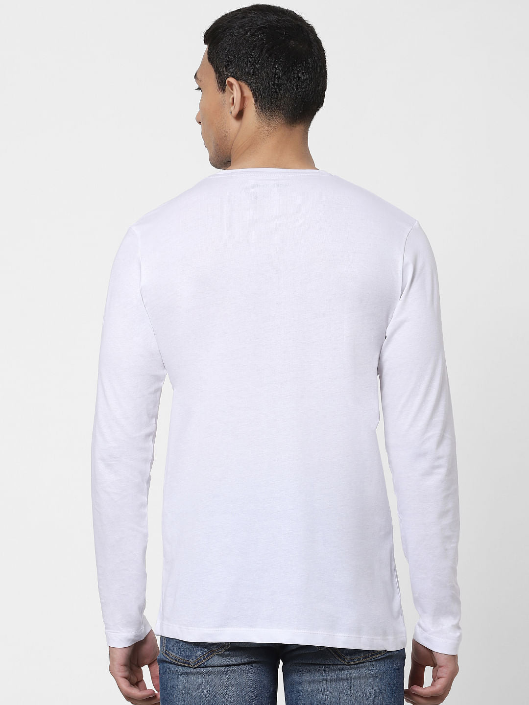 White Logo Print Full Sleeves Crew Neck T-shirt