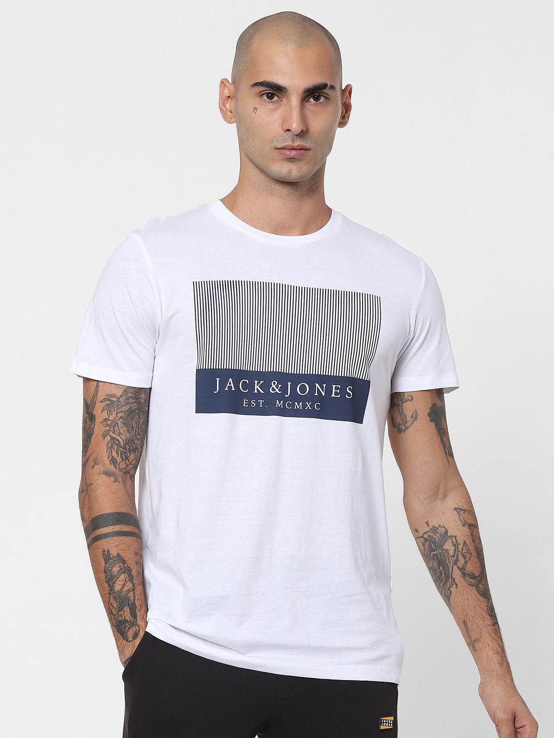White Logo Print Crew Neck T-shirt