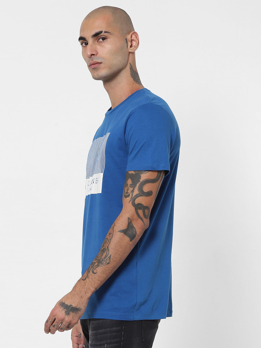 Blue Logo Print Crew Neck T-shirt