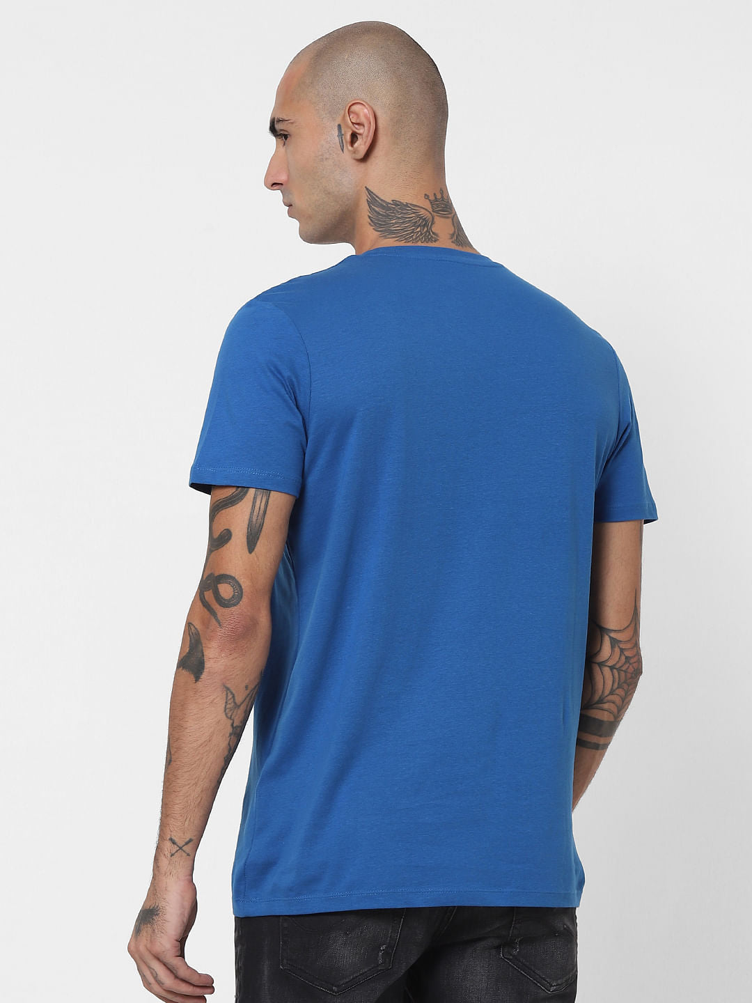 Blue Logo Print Crew Neck T-shirt