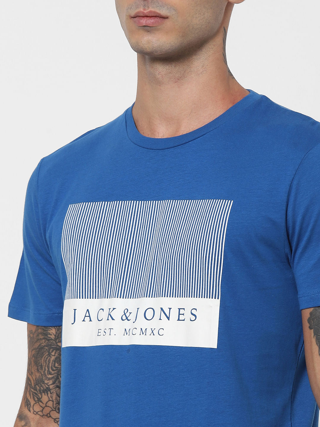 Blue Logo Print Crew Neck T-shirt