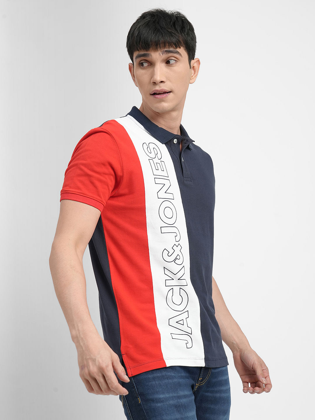 Red Colourblocked Polo Neck T-shirt