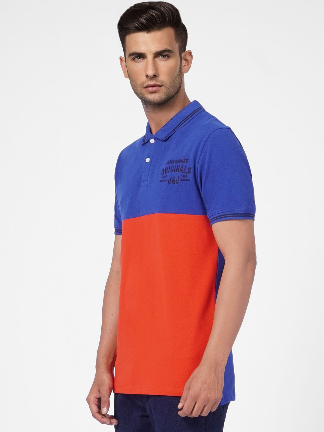 Red Colourblocked Polo Neck T-shirt