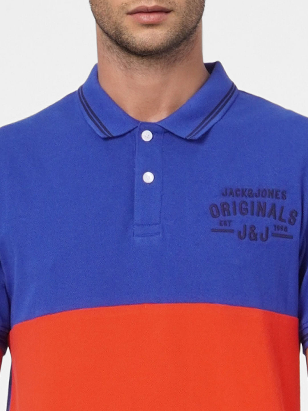 Red Colourblocked Polo Neck T-shirt