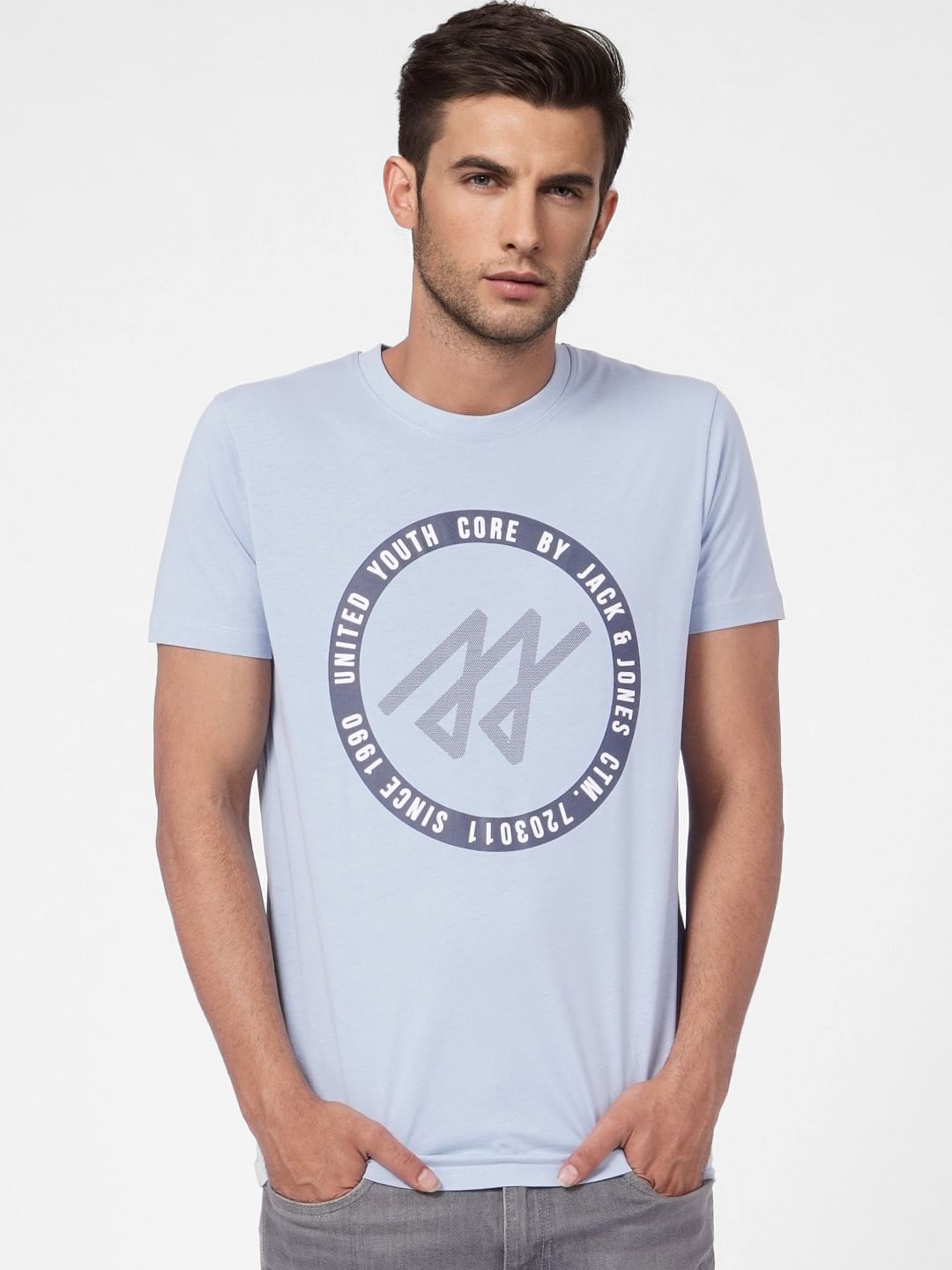 Blue Graphic Print Crew Neck T-shirt