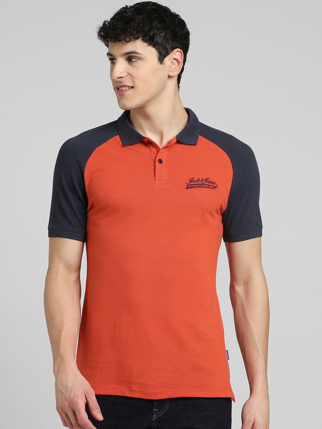 Orange Colourblocked Polo Neck T-shirt