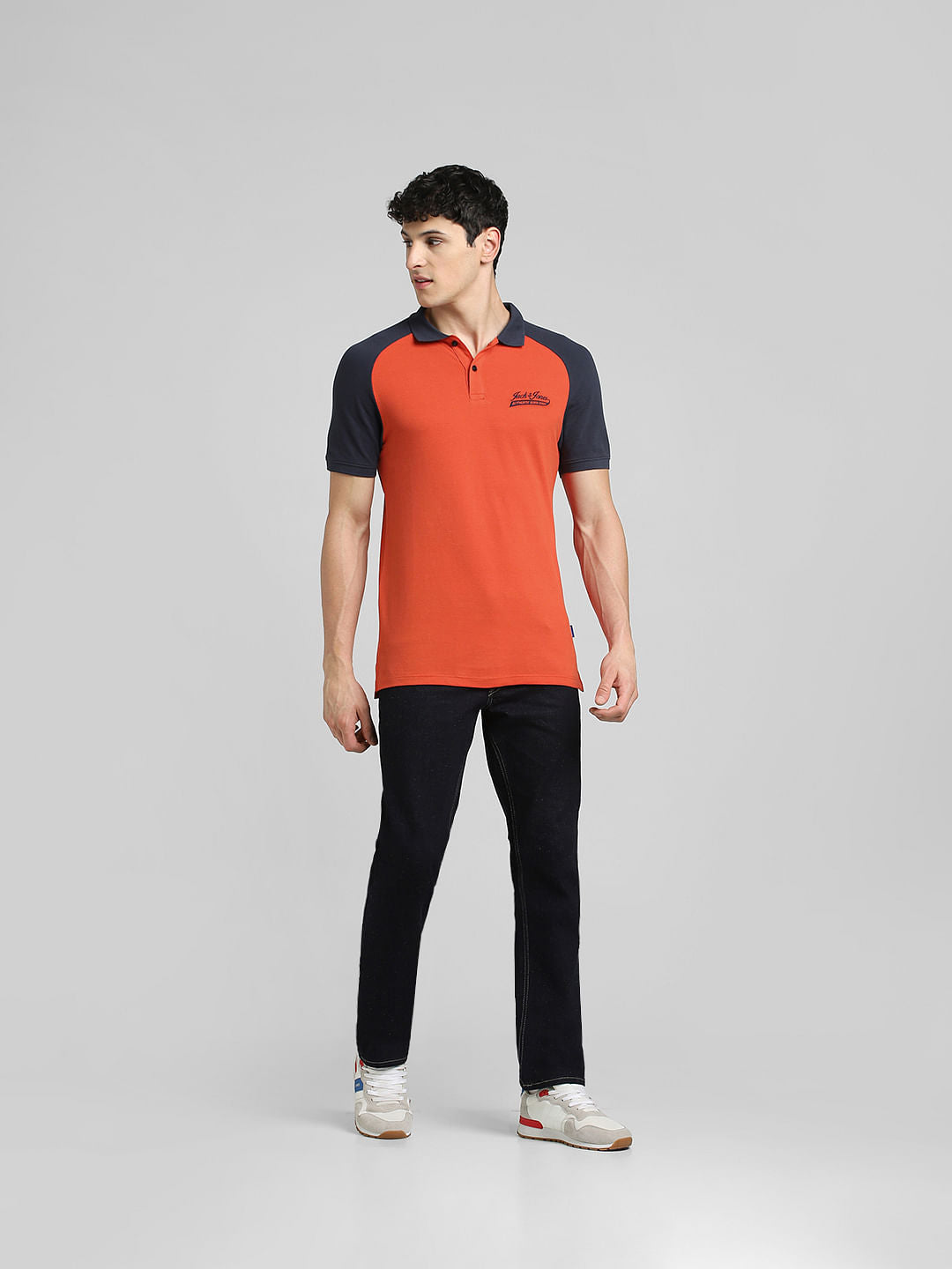 Orange Colourblocked Polo Neck T-shirt