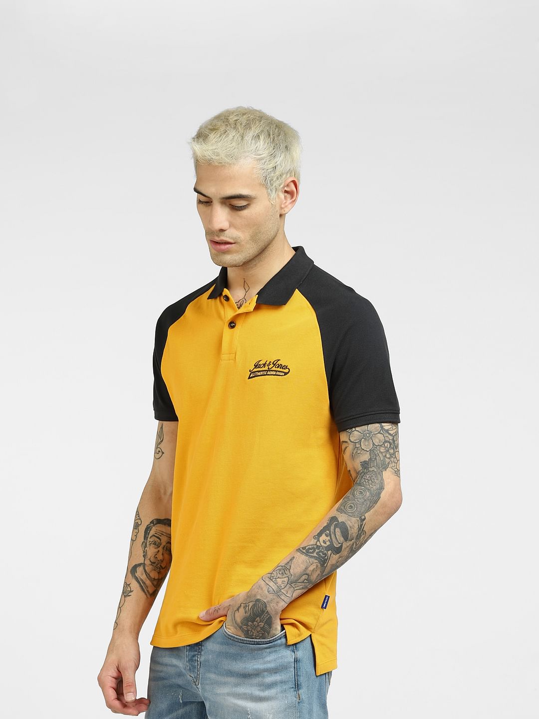 Yellow Colourblocked Polo T-shirt