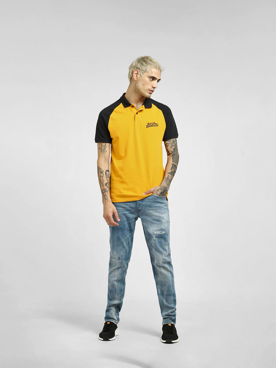 Yellow Colourblocked Polo T-shirt