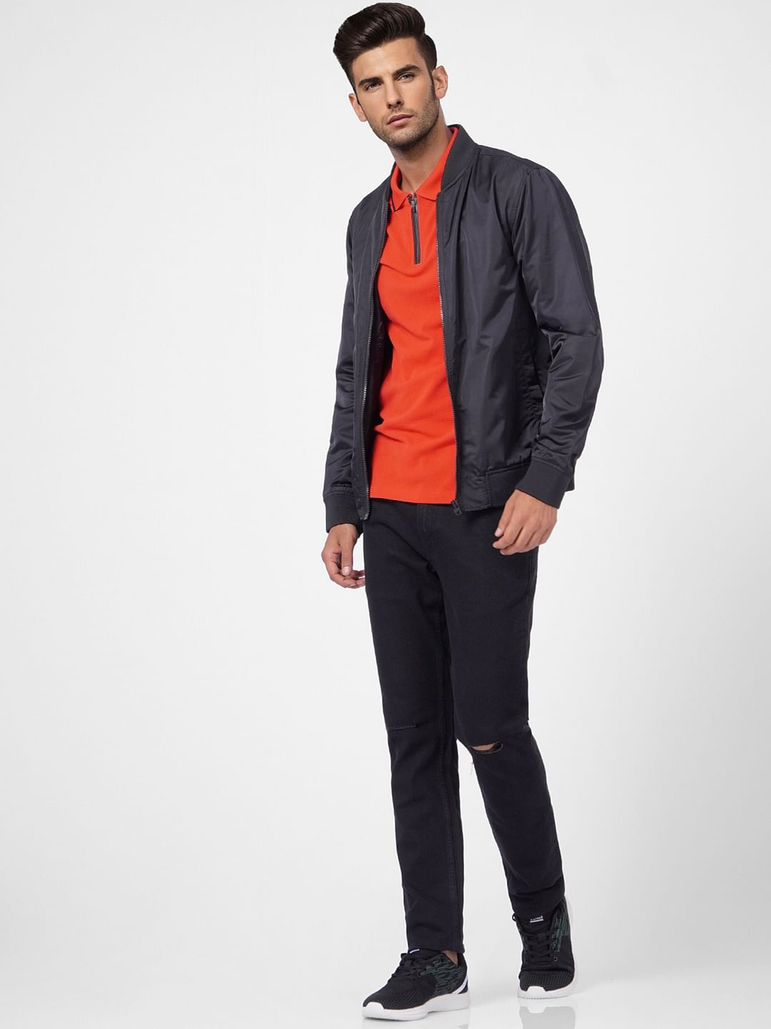 Red Front Zip Polo Neck T-shirt