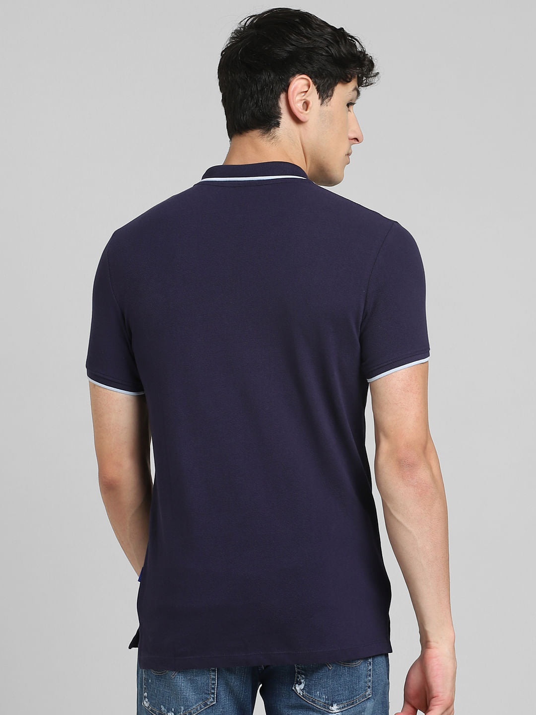 Blue Front Zip Polo Neck T-shirt