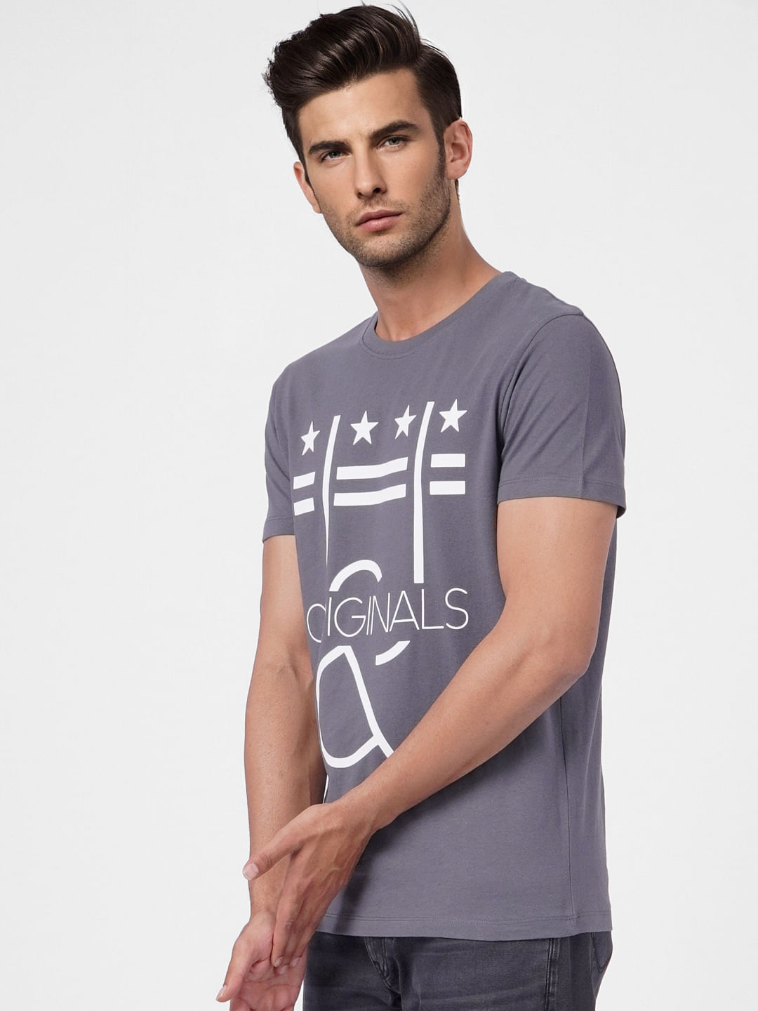 Grey Graphic Print Crew Neck T-shirt