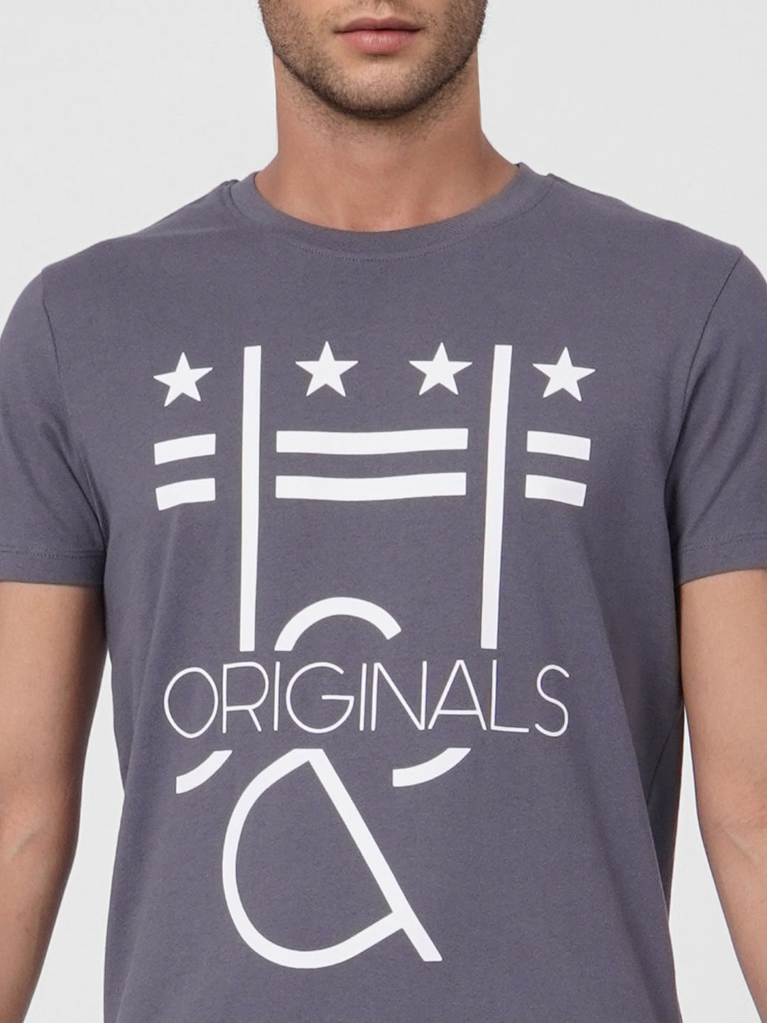 Grey Graphic Print Crew Neck T-shirt