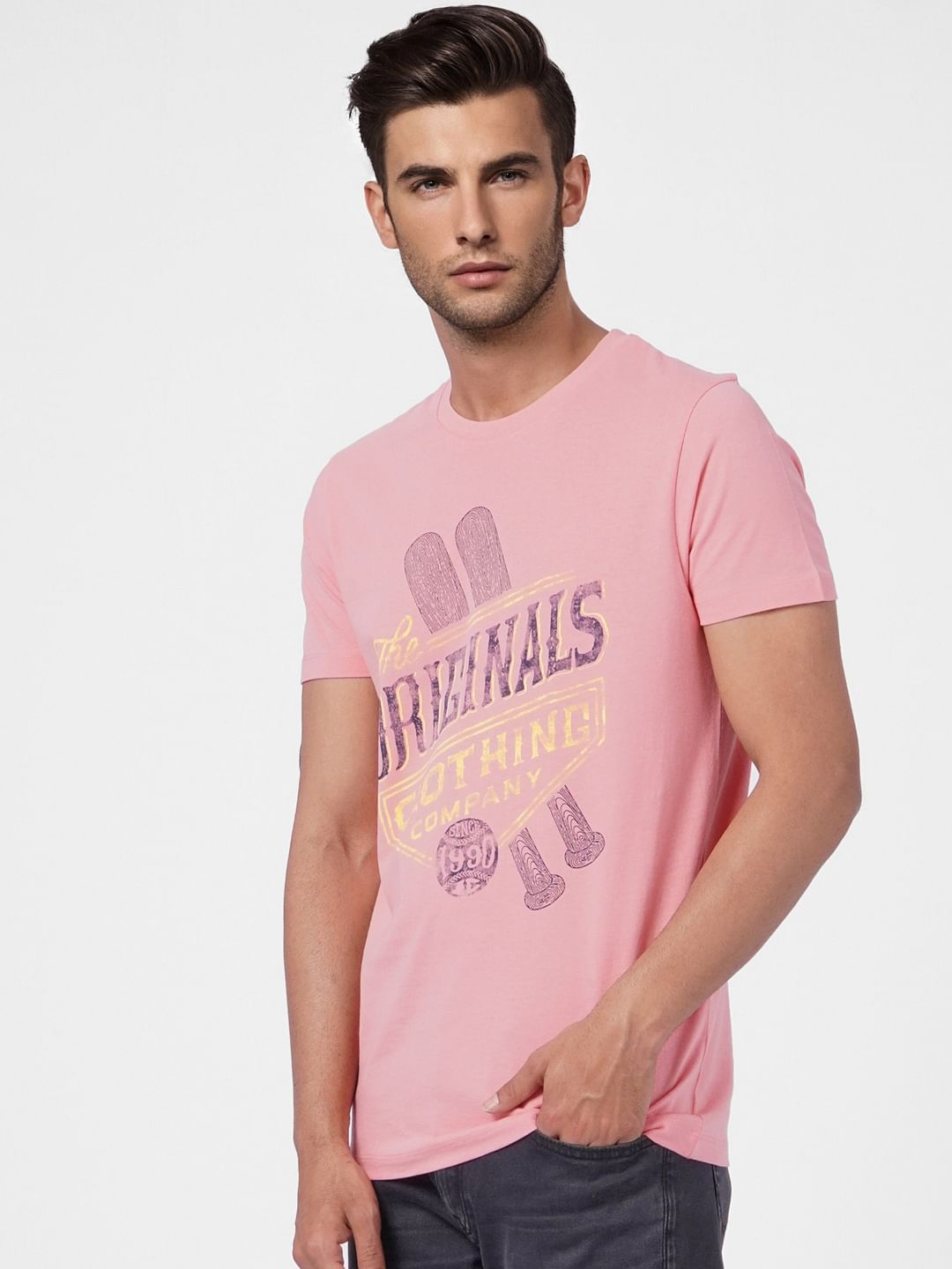 Pink Graphic Print Crew Neck T-shirt