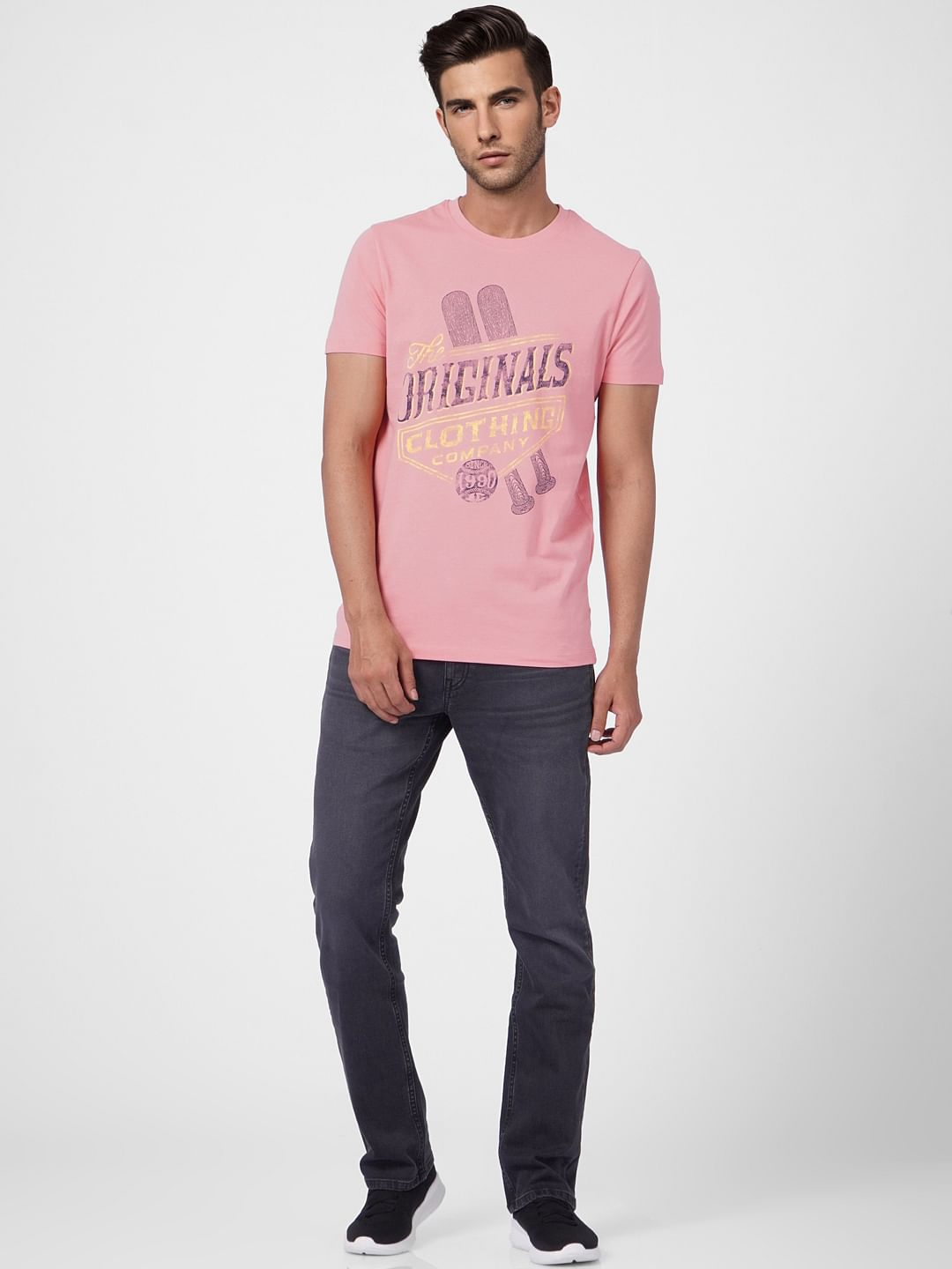 Pink Graphic Print Crew Neck T-shirt