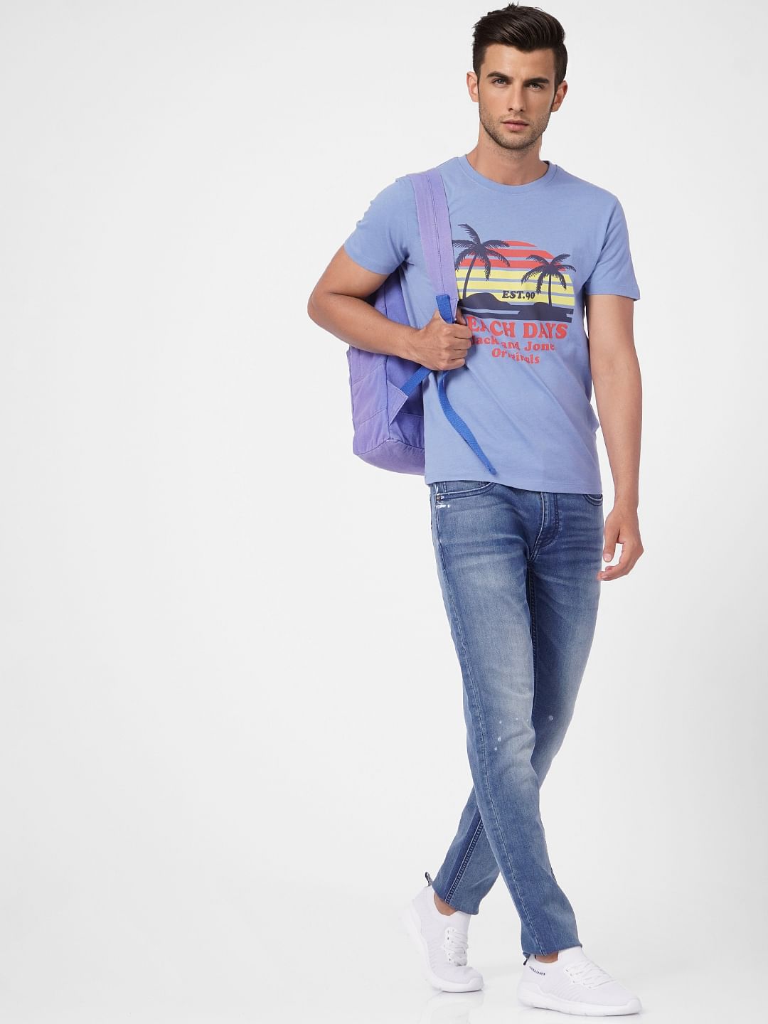 Blue Graphic Print Crew Neck T-shirt