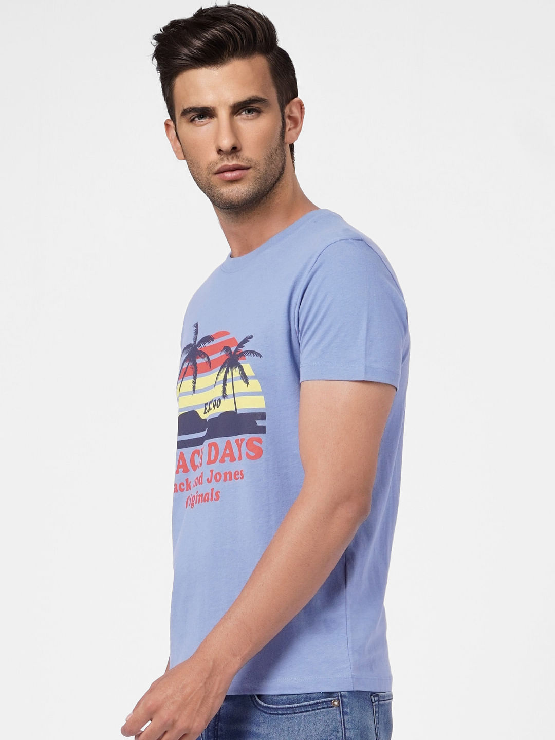 Blue Graphic Print Crew Neck T-shirt