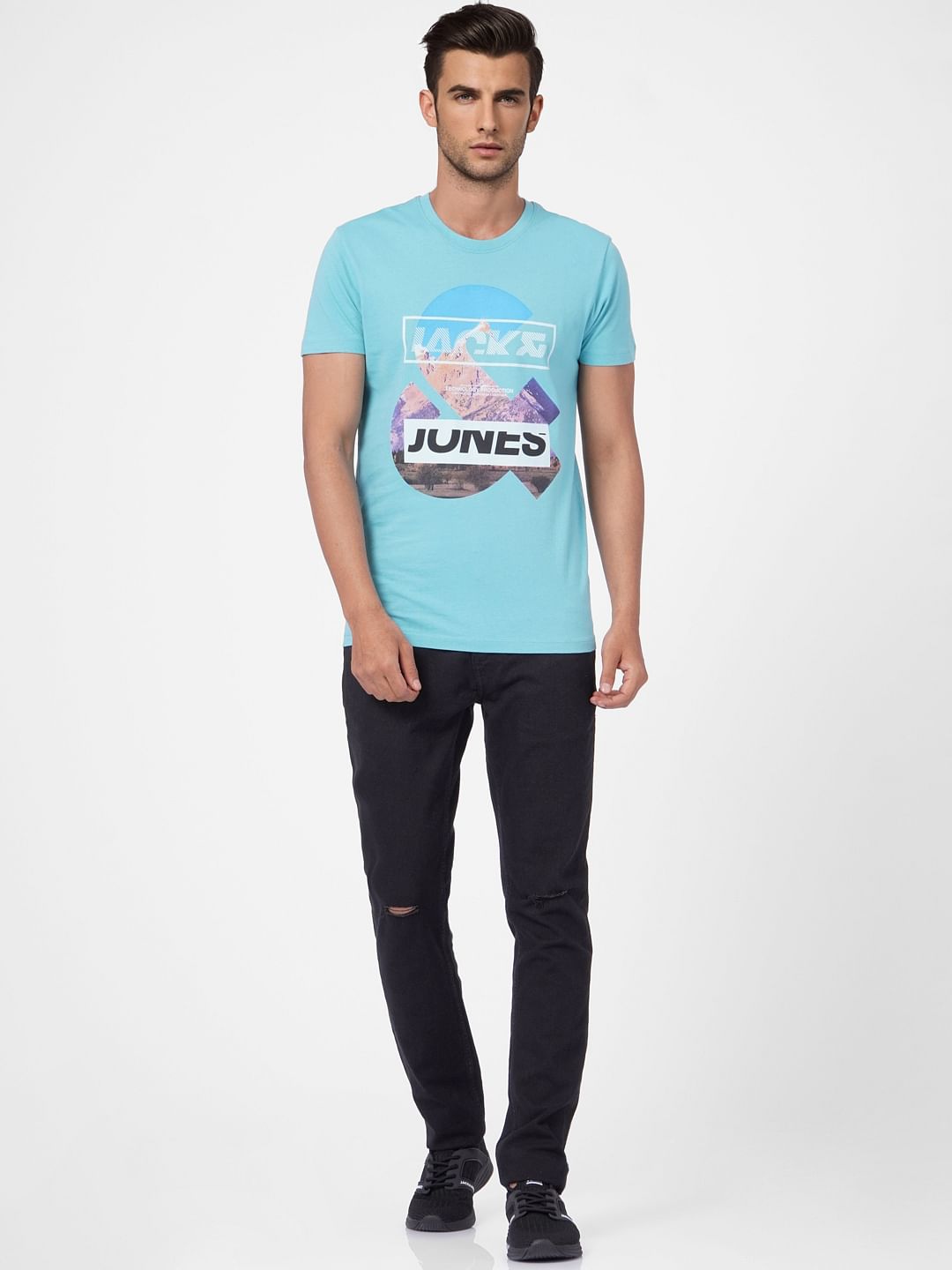 Blue Graphic Print Crew Neck T-shirt